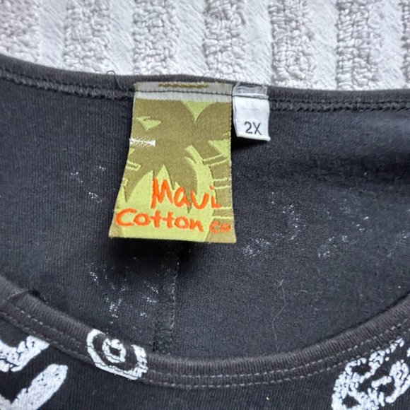 Vintage Maui Cotton Pullover Short Sleeve Dress 2X Black White All Over Print - Picture 3 of 8